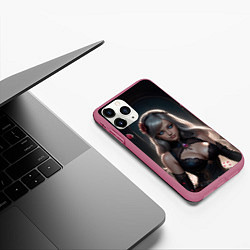 Чехол iPhone 11 Pro матовый Девушка и лепестки роз, цвет: 3D-малиновый — фото 2