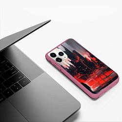 Чехол iPhone 11 Pro матовый Нарисованный город с силуэтом человека, цвет: 3D-малиновый — фото 2