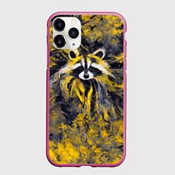 Чехол iPhone 11 Pro матовый Абстрактный желтый енот в стиле арт, цвет: 3D-малиновый
