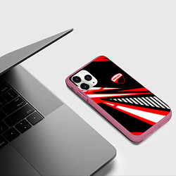 Чехол iPhone 11 Pro матовый Ducati- красные абстрактные фигуры, цвет: 3D-малиновый — фото 2