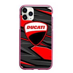 Чехол iPhone 11 Pro матовый Ducati - red stripes, цвет: 3D-малиновый