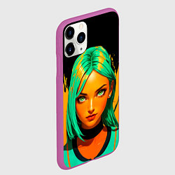 Чехол iPhone 11 Pro матовый Девушка с аквамариновыми волосами с жёлтой краской, цвет: 3D-фиолетовый — фото 2