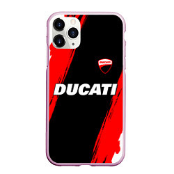 Чехол iPhone 11 Pro матовый Ducati moto - красные полосы, цвет: 3D-розовый