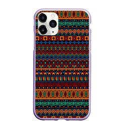Чехол iPhone 11 Pro матовый Этнические узоры полосы, цвет: 3D-светло-сиреневый