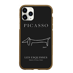 Чехол iPhone 11 Pro матовый Собака на черном - Пабло Пикассо, цвет: 3D-коричневый