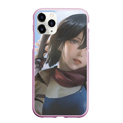 Чехол iPhone 11 Pro матовый Атака Титанов Mikasa Ackerman, цвет: 3D-розовый