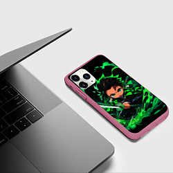 Чехол iPhone 11 Pro матовый Танджиро Комадо - чибби арт, цвет: 3D-малиновый — фото 2