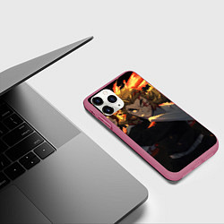 Чехол iPhone 11 Pro матовый Клинок рассекающий демонов Кёдзюро Рэнгоку, цвет: 3D-малиновый — фото 2