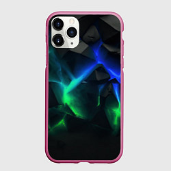 Чехол iPhone 11 Pro матовый Разлом синих и зеленых плит, цвет: 3D-малиновый