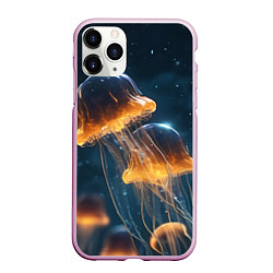 Чехол iPhone 11 Pro матовый Люминисцентные медузы, цвет: 3D-розовый