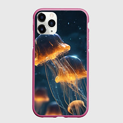 Чехол iPhone 11 Pro матовый Люминисцентные медузы, цвет: 3D-малиновый