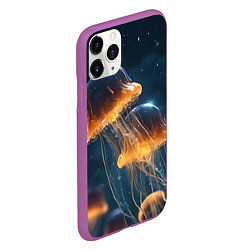 Чехол iPhone 11 Pro матовый Люминисцентные медузы, цвет: 3D-фиолетовый — фото 2