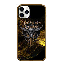 Чехол iPhone 11 Pro матовый Baldurs Gate 3 logo gold black, цвет: 3D-коричневый