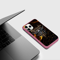 Чехол iPhone 11 Pro матовый Baldurs Gate 3 logo gold and black, цвет: 3D-малиновый — фото 2