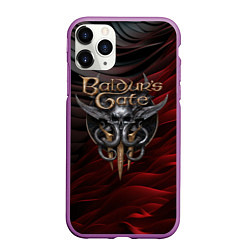 Чехол iPhone 11 Pro матовый Baldurs Gate 3 logo dark red black, цвет: 3D-фиолетовый