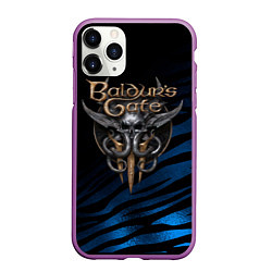 Чехол iPhone 11 Pro матовый Baldurs Gate 3 logo blue geometry, цвет: 3D-фиолетовый