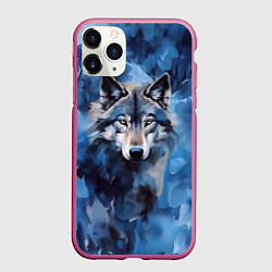 Чехол iPhone 11 Pro матовый Голова волка на ледяном фоне, цвет: 3D-малиновый