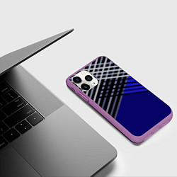 Чехол iPhone 11 Pro матовый Белые и серые полосы на синем фоне, цвет: 3D-фиолетовый — фото 2