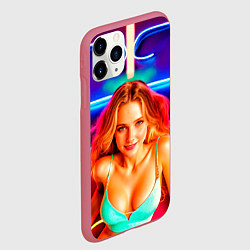 Чехол iPhone 11 Pro матовый Девушка на фоне неонового логотипа, цвет: 3D-малиновый — фото 2