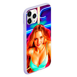 Чехол iPhone 11 Pro матовый Девушка на фоне неонового логотипа, цвет: 3D-светло-сиреневый — фото 2