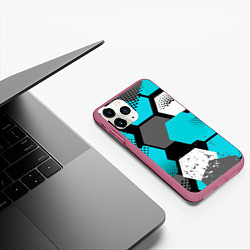 Чехол iPhone 11 Pro матовый Шестиугольники абстрактный фон, цвет: 3D-малиновый — фото 2