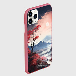 Чехол iPhone 11 Pro матовый Луна над горами, цвет: 3D-малиновый — фото 2