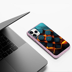 Чехол iPhone 11 Pro матовый Объемные кубы со светом, цвет: 3D-розовый — фото 2
