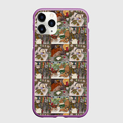 Чехол iPhone 11 Pro матовый Милые иллюстрации коллаж, цвет: 3D-фиолетовый