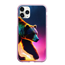 Чехол iPhone 11 Pro матовый Неоновый светящийся медведь гризли, цвет: 3D-розовый