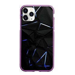 Чехол iPhone 11 Pro матовый Black texture neon line, цвет: 3D-фиолетовый