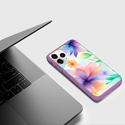 Чехол iPhone 11 Pro матовый Акварельные цветы - нейросеть, цвет: 3D-фиолетовый — фото 2