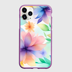 Чехол iPhone 11 Pro матовый Акварельные цветы - нейросеть, цвет: 3D-фиолетовый