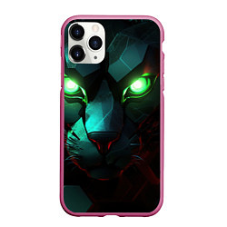 Чехол iPhone 11 Pro матовый Cat cyberpunk, цвет: 3D-малиновый