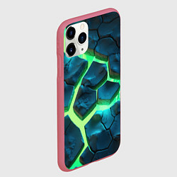 Чехол iPhone 11 Pro матовый Яркий зеленый разлом плит, цвет: 3D-малиновый — фото 2
