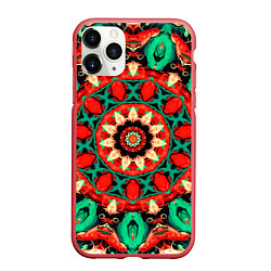 Чехол iPhone 11 Pro матовый Мандала калейдоскоп, цвет: 3D-красный