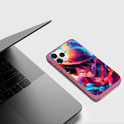 Чехол iPhone 11 Pro матовый Луффи из Ван Пис - разноцветный, цвет: 3D-малиновый — фото 2