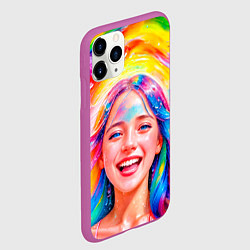 Чехол iPhone 11 Pro матовый Девушка с красочными волосами в каплях воды, цвет: 3D-фиолетовый — фото 2
