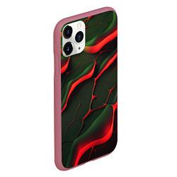 Чехол iPhone 11 Pro матовый Объемные зеленые плиты, цвет: 3D-малиновый — фото 2