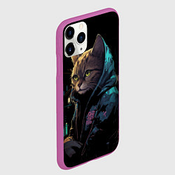 Чехол iPhone 11 Pro матовый Кот в стиле киберпанк, цвет: 3D-фиолетовый — фото 2