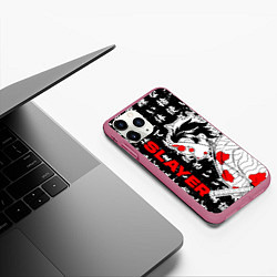 Чехол iPhone 11 Pro матовый Клинок рассекающий демонов - Танджиро, цвет: 3D-малиновый — фото 2