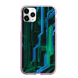 Чехол iPhone 11 Pro матовый Кибер схемы синие, цвет: 3D-розовый