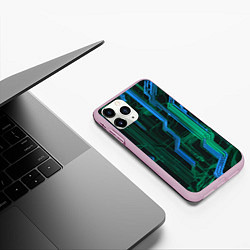 Чехол iPhone 11 Pro матовый Кибер схемы синие, цвет: 3D-розовый — фото 2