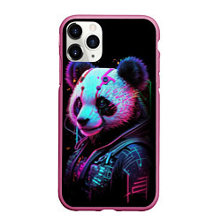 Чехол iPhone 11 Pro матовый Панда в красках киберпанк, цвет: 3D-малиновый