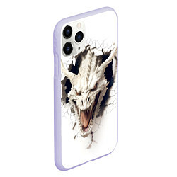 Чехол iPhone 11 Pro матовый Белый дракон выглядывает из стены, цвет: 3D-светло-сиреневый — фото 2
