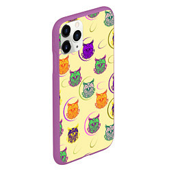 Чехол iPhone 11 Pro матовый Сова - разноцветные птицы, цвет: 3D-фиолетовый — фото 2