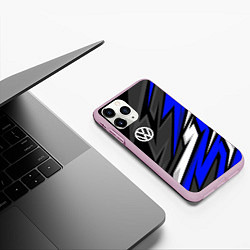 Чехол iPhone 11 Pro матовый Volkswagen - Синяя абстракция, цвет: 3D-розовый — фото 2