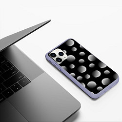Чехол iPhone 11 Pro матовый Шары в полоску на черном фоне, цвет: 3D-светло-сиреневый — фото 2
