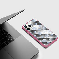 Чехол iPhone 11 Pro матовый Серебристые круги на полосатом фоне, цвет: 3D-малиновый — фото 2