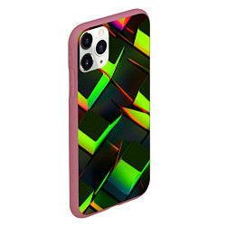 Чехол iPhone 11 Pro матовый Зеленые неоновые плитки, цвет: 3D-малиновый — фото 2