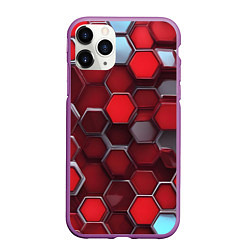 Чехол iPhone 11 Pro матовый Cyber hexagon red, цвет: 3D-фиолетовый